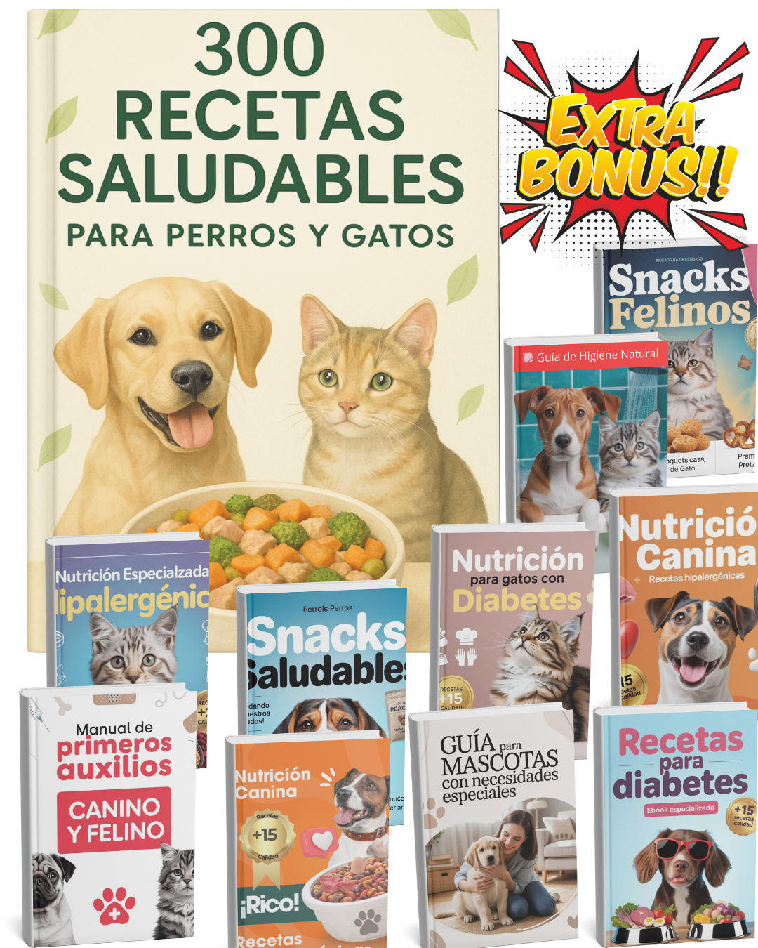 🐾 300 Recetas Naturales para Perros y Gatos + 10 Bonus Exclusivos GRATIS 🐶🐱